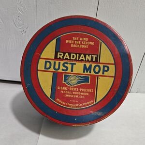 Vintage Radiant Dust Mop  Metal Tin Only L7.5" W7.5" Height 4"